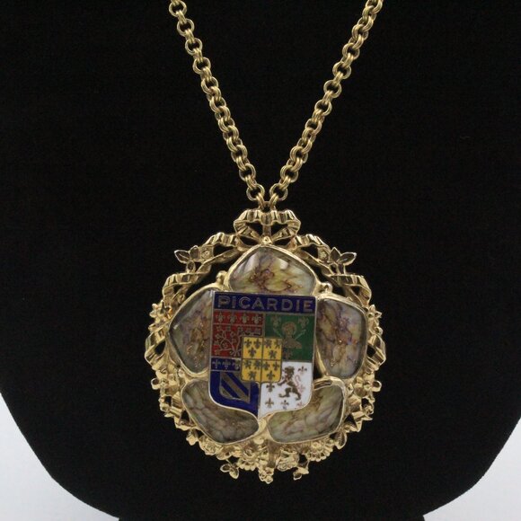 Accesocraft Picardie Royal Coat Of Arms Of France Three Red Lion Brooch Necklace - Picture 7 of 10